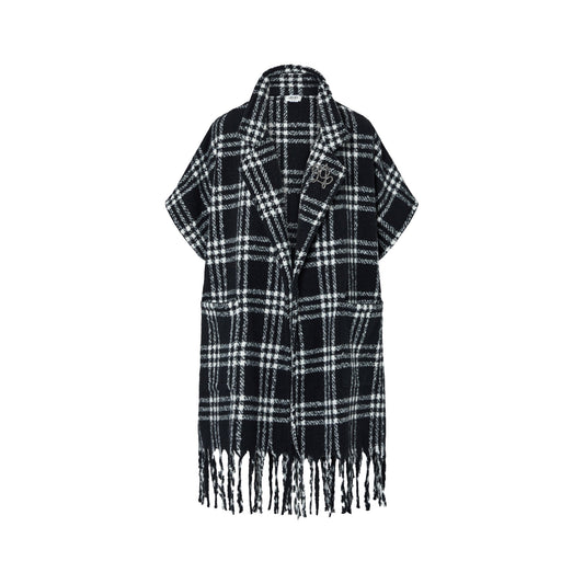 Poncho Donna check jacquard nero