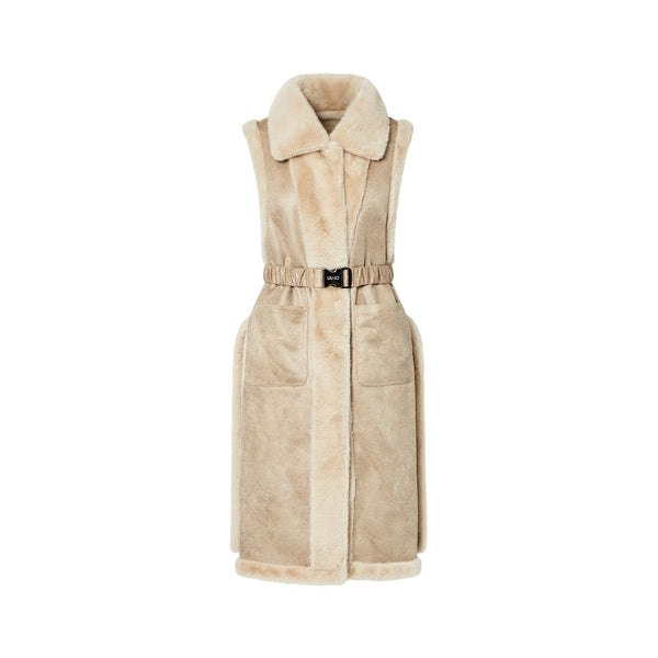 Gilet lungo Donna in montone beige
