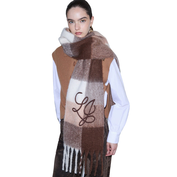 Sciarpa garzata Donna con motivo check Beige, modella