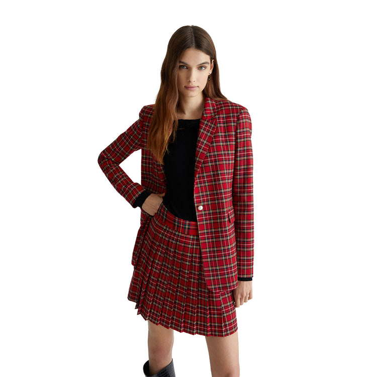 Modella con Giacca in tartan rosso Liu Jo