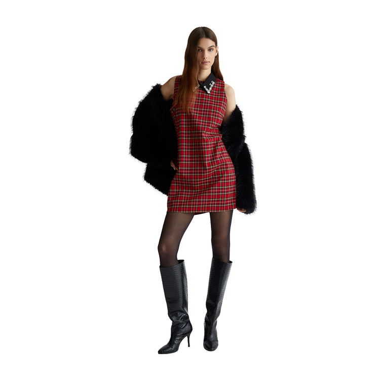 Abito corto Donna in tartan modella intera frontale