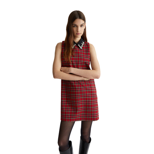 Abito corto Donna in tartan modella frontale