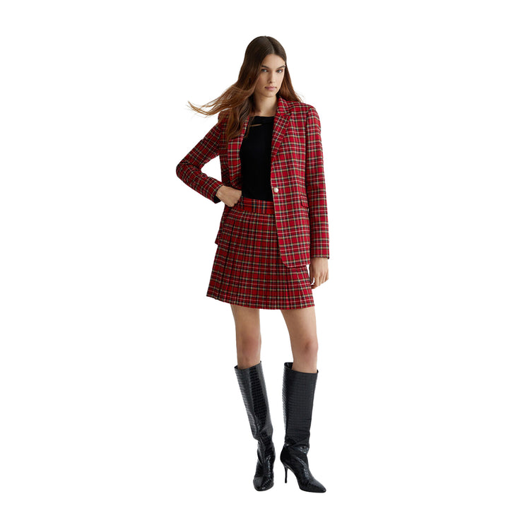 Minigonna Donna a pieghe in tartan Rosso modella intera frontale