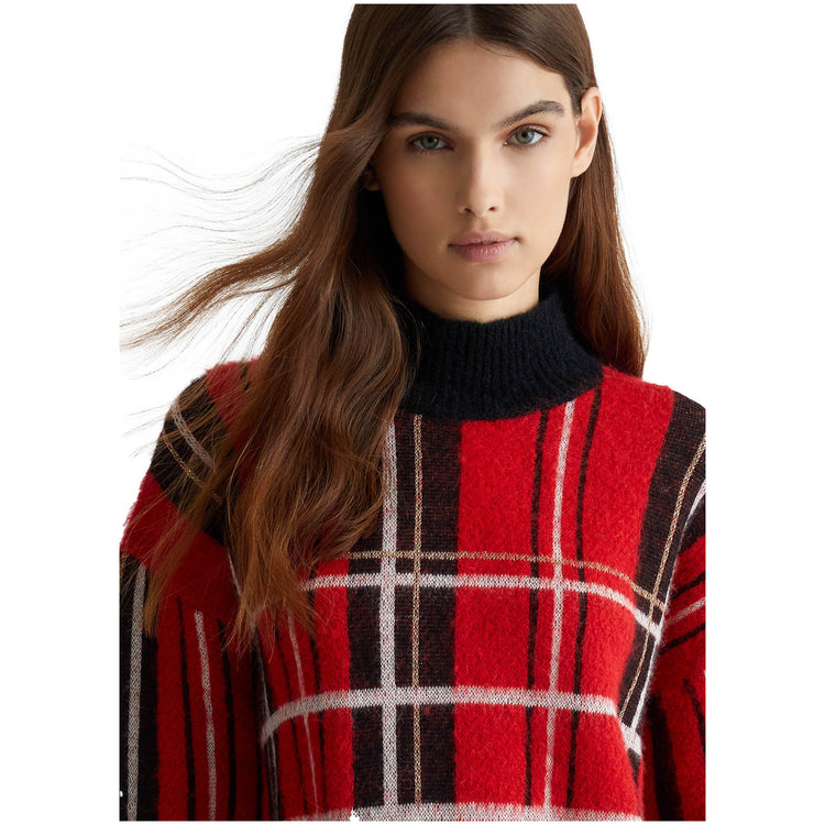 Dettaglio ravvicinato Pullover in tartan rosso Liu Jo