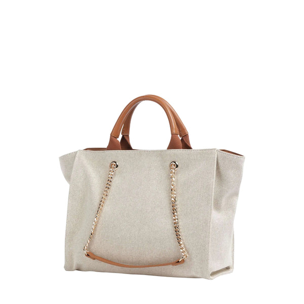Borsa shopping Donna in Tela Beige retro