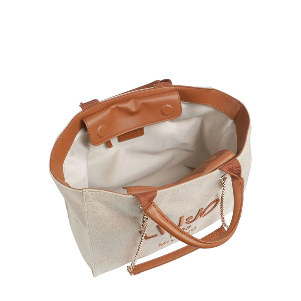 Borsa shopping Donna in Tela Beige interno