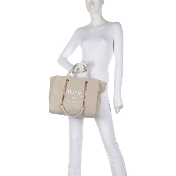 Borsa shopping Donna in Tela Beige chiaro modella