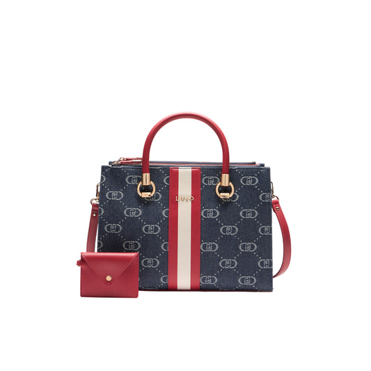 Borsa satchel media in denim jacquard