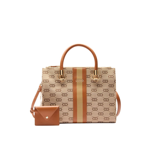 Borsa satchel media marrone con charm