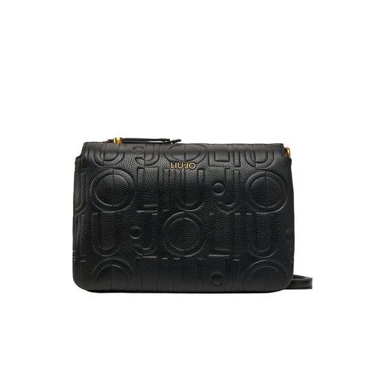 Borsa a tracolla piccola nera effetto bottalato