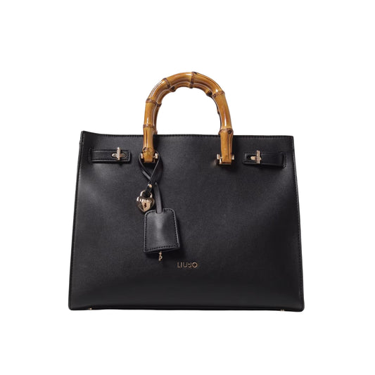 Borsa a mano Nera Donna con manici effetto bambù