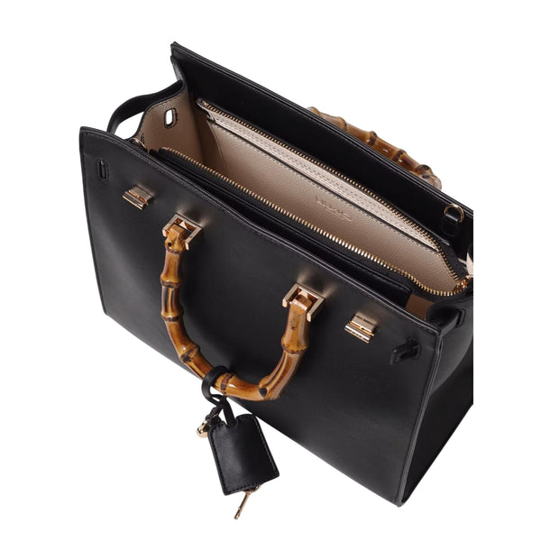 Borsa a mano Nera Donna con manici effetto bambù interno