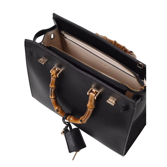 Borsa a mano Nera Donna con manici effetto bambù interno