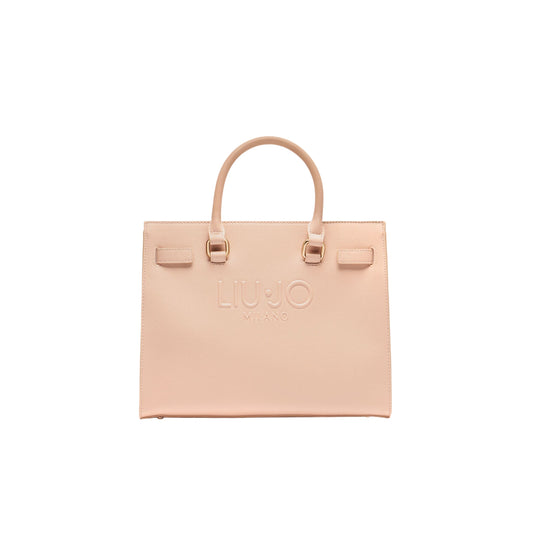 Borsa Shopping tinta unita rosa con logo