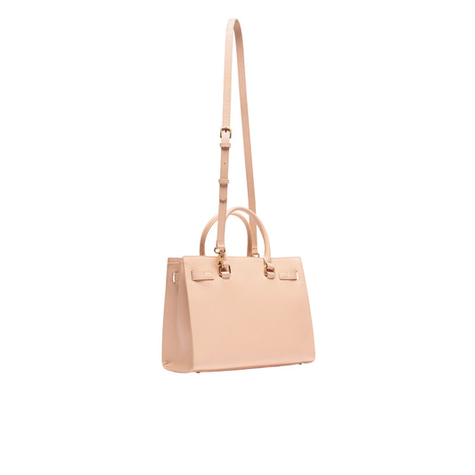Borsa Shopping tinta unita rosa con logo retro