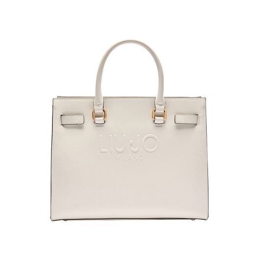 Borsa Shopping tinta unita bianca con logo