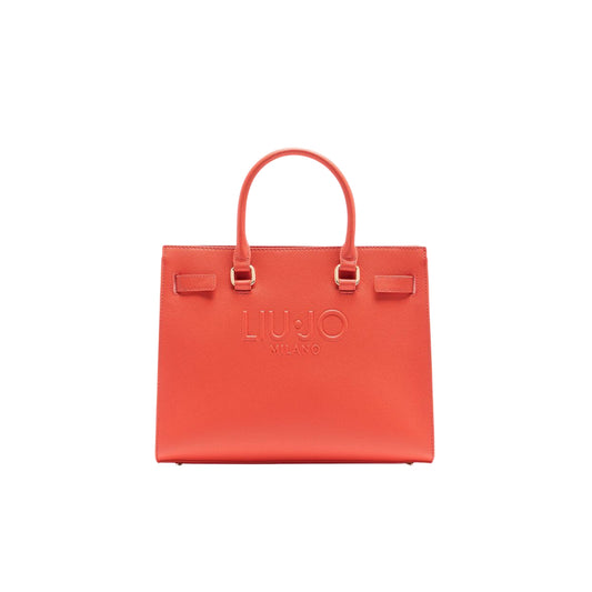 Borsa Shopping tinta unita arancione con logo