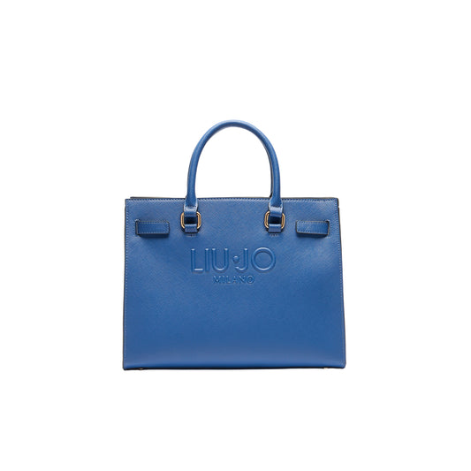 Borsa Shopping tinta unita blu con logo