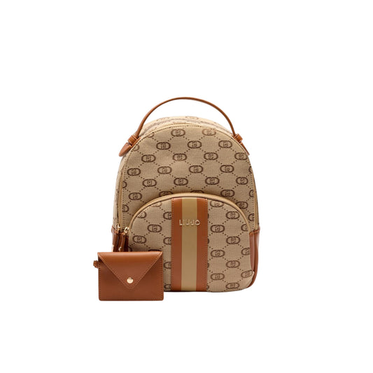 Zaino jacquard beige con pochette