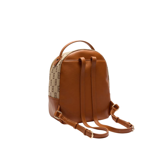 Zaino jacquard beige con pochette retro