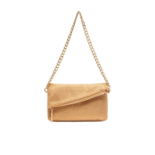 Borsa a spalla piccola con strass all over oro