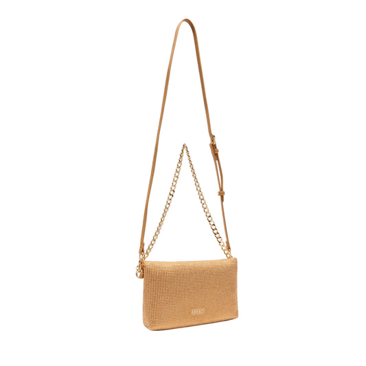 Borsa a spalla piccola con strass all over oro retro