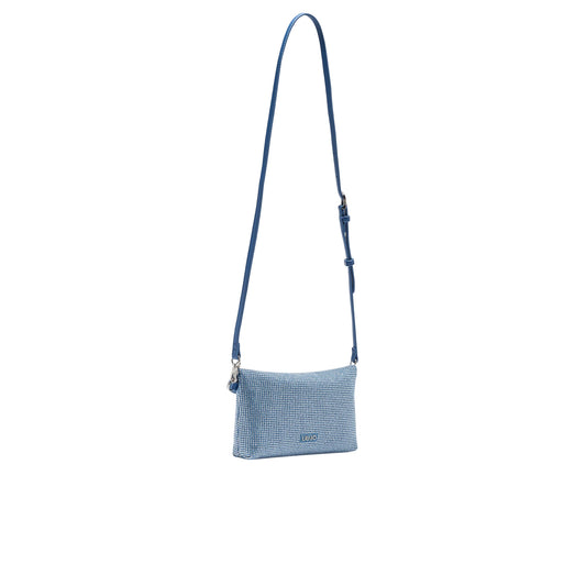 Borsa a spalla piccola azzurra con strass e catena retro