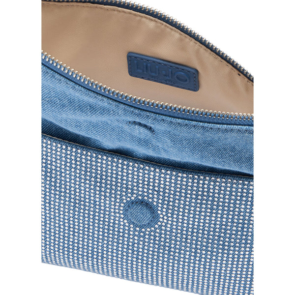 Borsa a spalla piccola azzurra con strass e catena interno