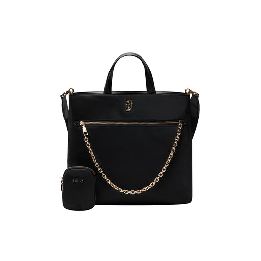 Borsa Donna a mano in nylon con catena Nero