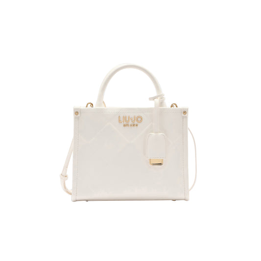 Borsa a mano bianca con motivo rombi in rilievo