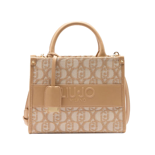Borsa a mano da donna con logo jacuqard Beige