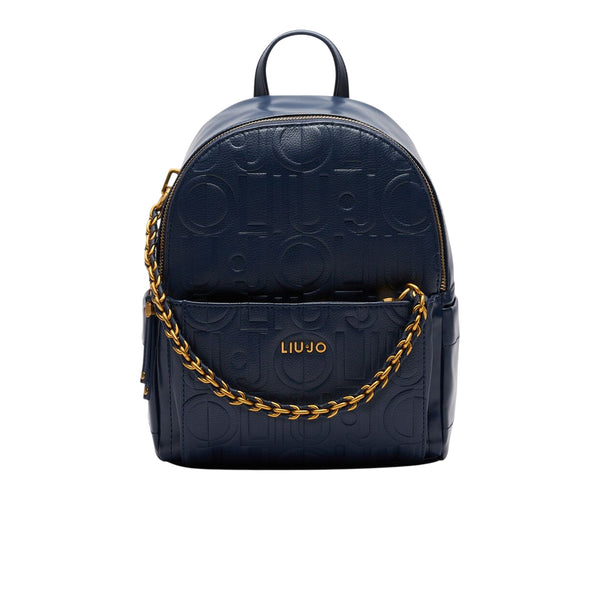 Zaino Blu Donna con logo a rilievo all over e catena