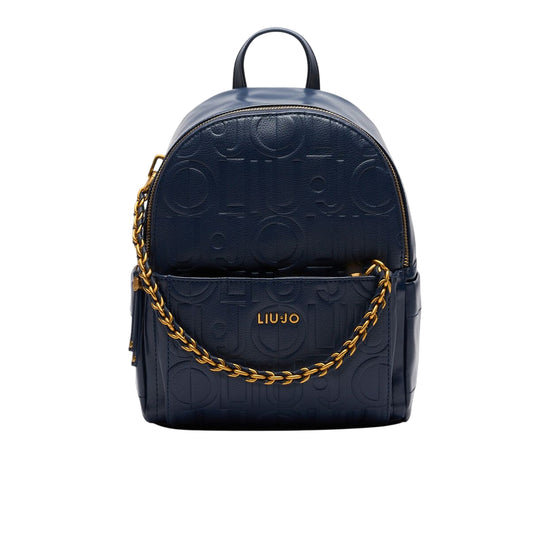 Zaino Blu Donna con logo a rilievo all over e catena
