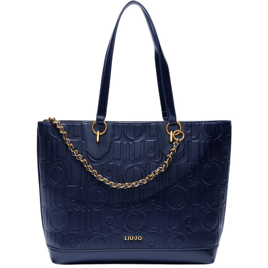 Borsa tote media Blu da donna con catena decorativa