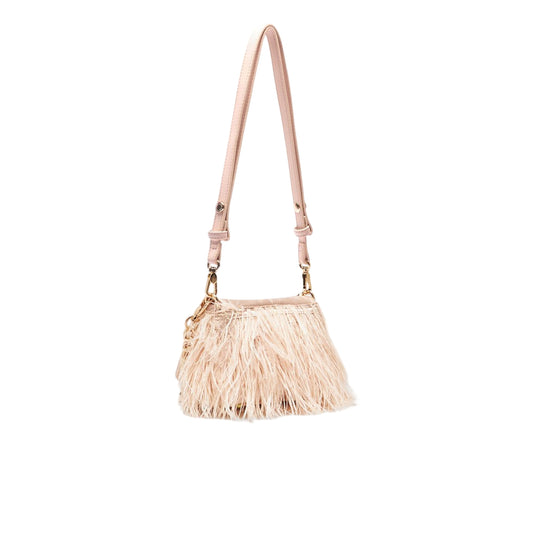 Borsa piccola a spalla LaPuffy con piume Rosa retro