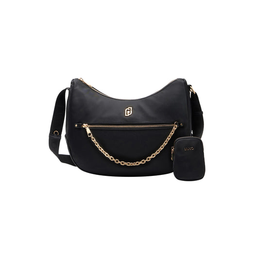 Borsa a spalla in nylon con catena Nero