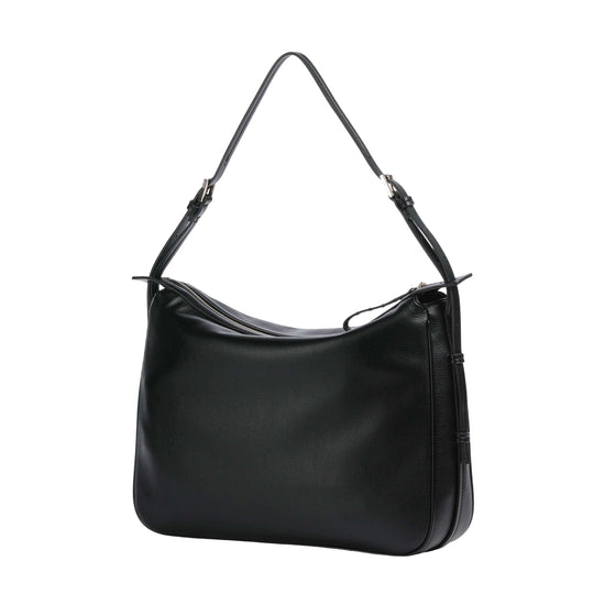 Borsa a spalla in pelle nera con dettagli oro 