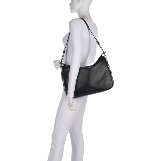 Borsa a spalla in pelle nera con dettagli  oro 