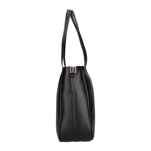 Shopping bag nera in ecopelle hardware dorato 