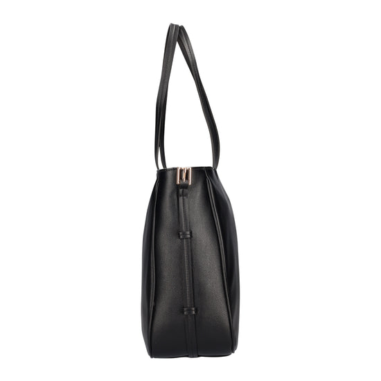 Shopping bag nera in ecopelle hardware dorato 