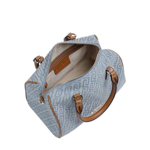 Borsa azzurra motivo logo all-over