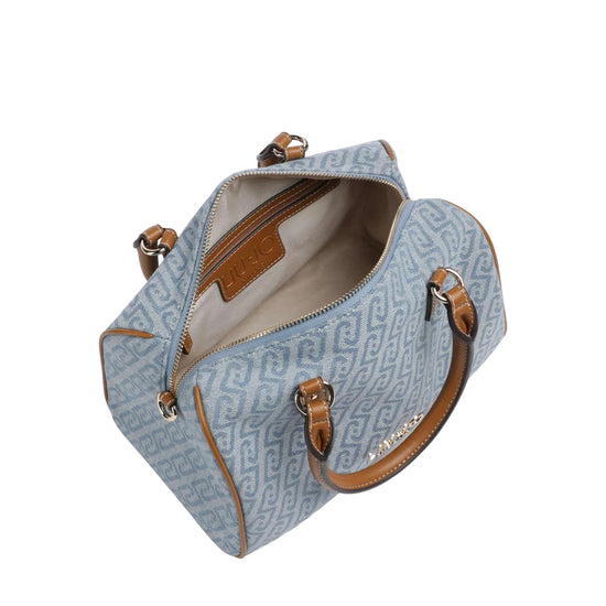 Borsa azzurra motivo logo all-over