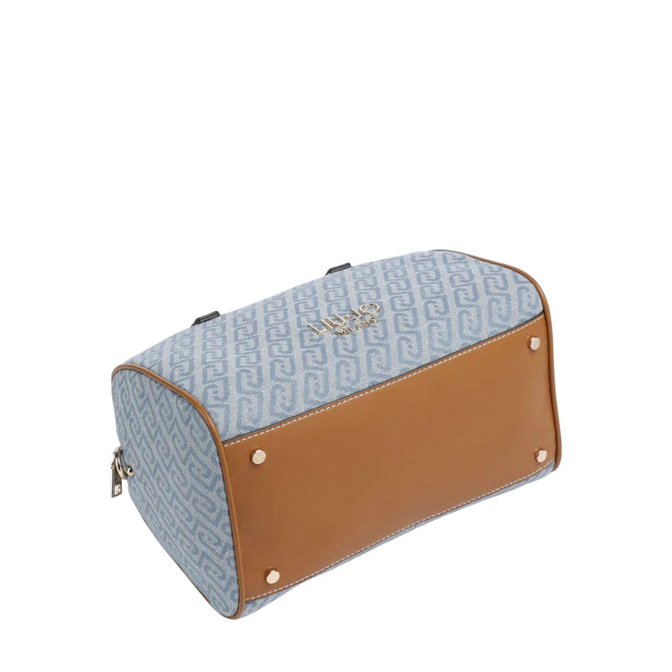 Borsa azzurra motivo logo all-over