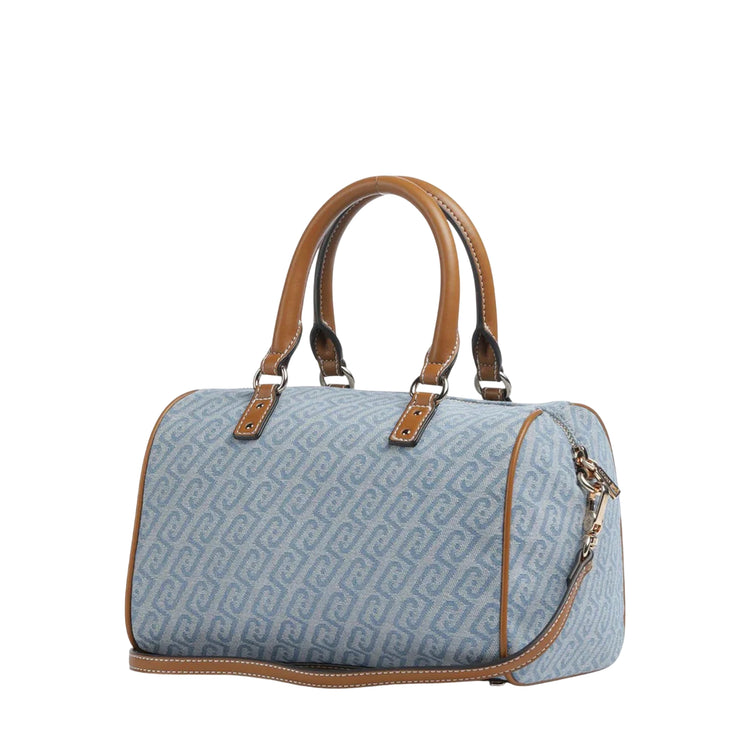 Borsa azzurra motivo logo all-over