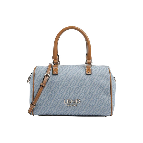 Borsa azzurra motivo logo all-over