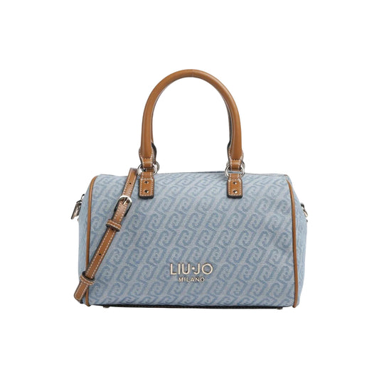 Borsa azzurra motivo logo all-over