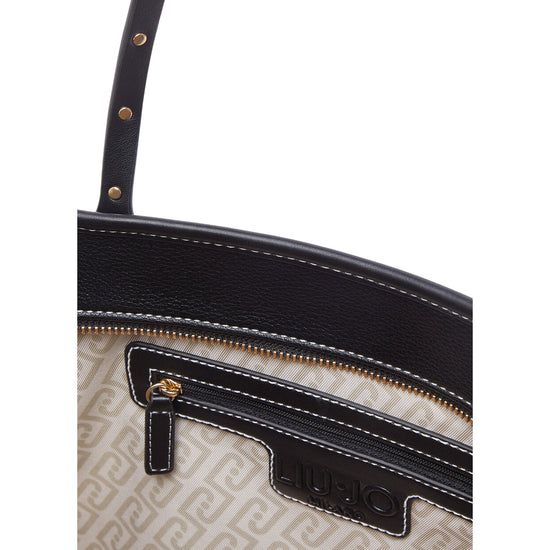 Borsa Tote media Donna tinta unita nera dettaglio interno