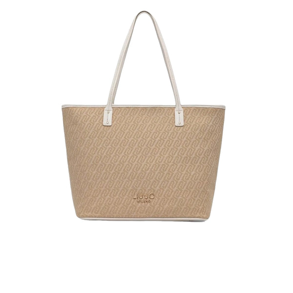 Borsa a spalla Donna in tessuto jacquard beige