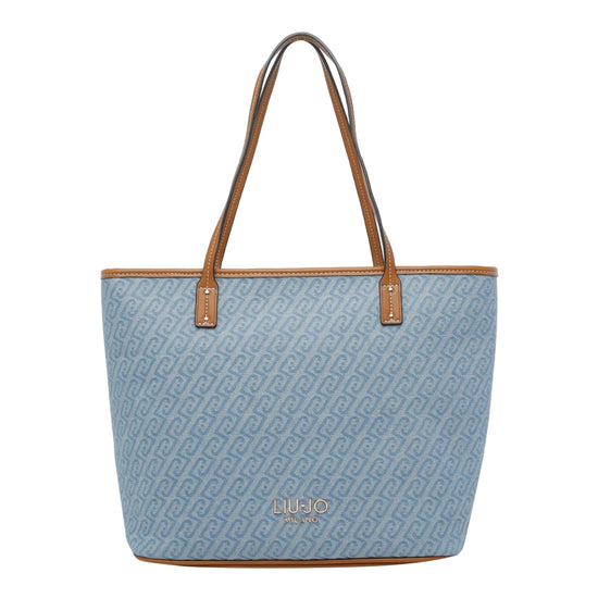 Borsa tote Donna Grande logata Celeste