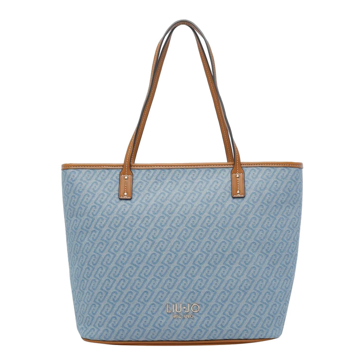 Borsa tote Donna Grande logata Celeste